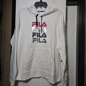 Fila Women's White Hoodie w Multicolor Logo On The Chest - Size XL